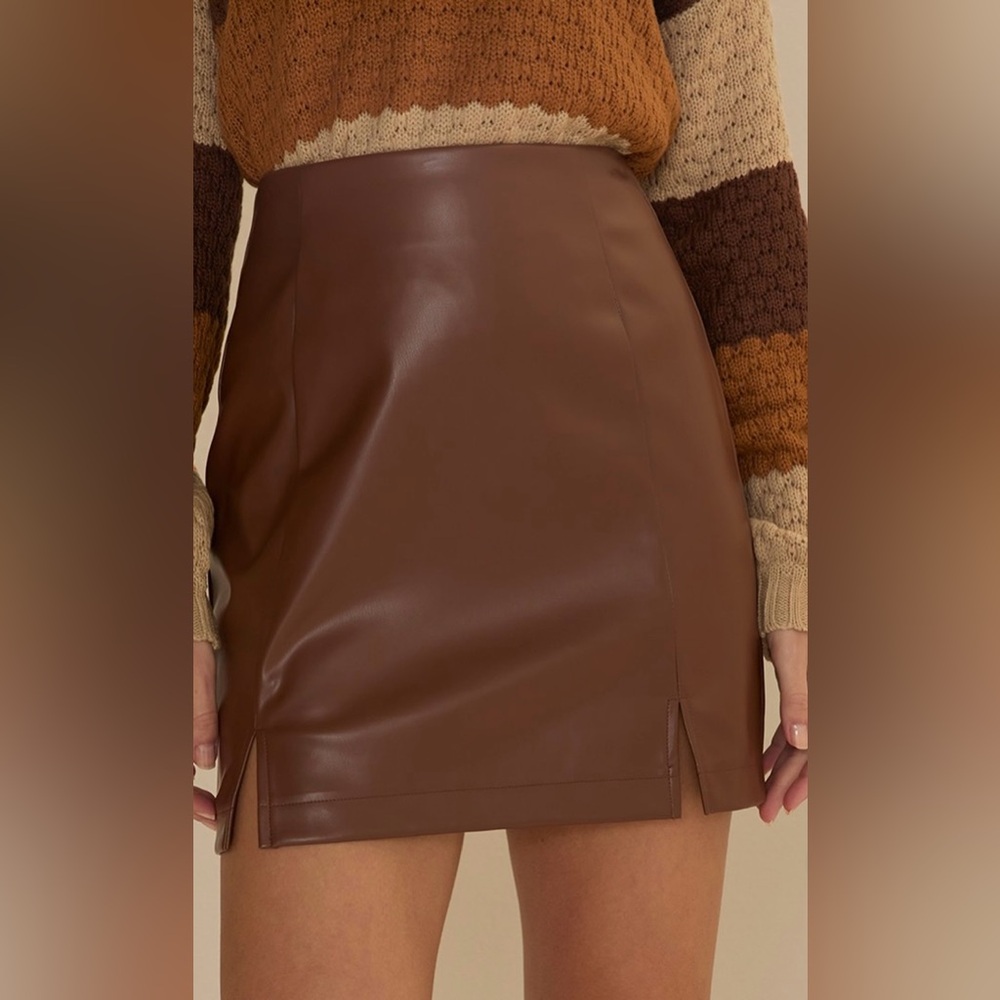 Cassidy Vegan Leather Mini Skirt - Brown NWT